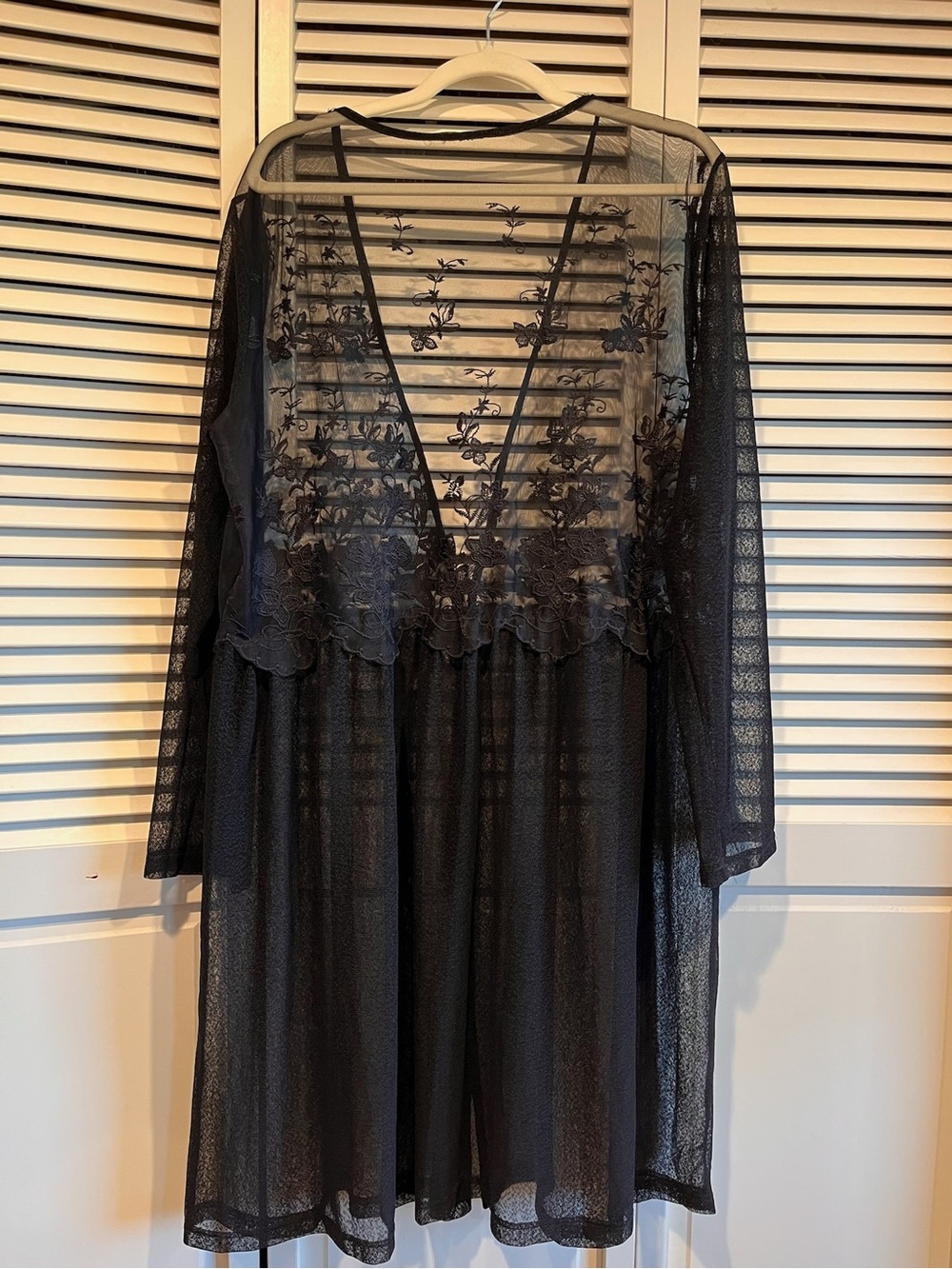 Black Sheer Embroidered V-Neck Women’s Dress